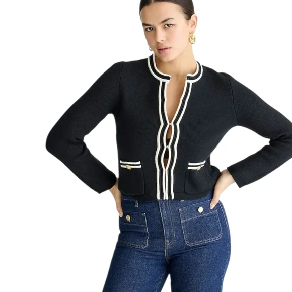 J. Crew Emilie Sweater Lady Jacket With Contrast Trim - Picture 1 of 16